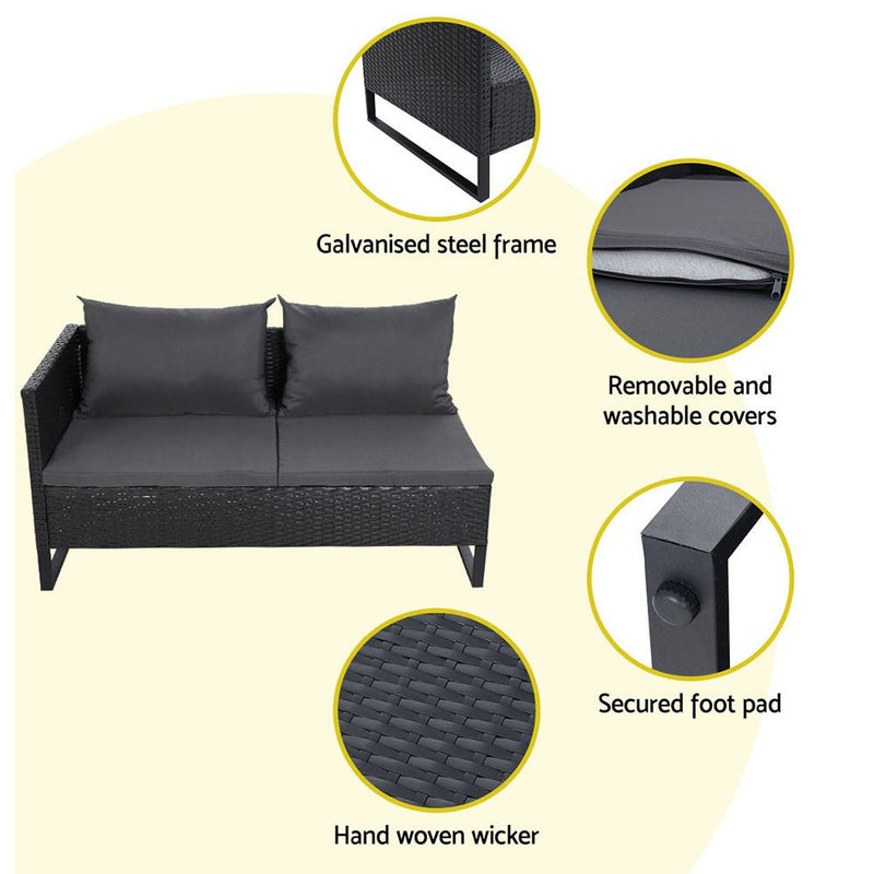 Outdoor Sofa Lounge Set With Storage - Black - Furniture > Outdoor - Rivercity House & Home Co. (ABN 18 642 972 209) - Affordable Modern Furniture Australia