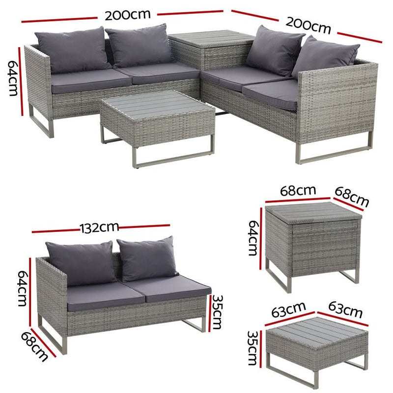 Outdoor Sofa Lounge Set With Storage - Grey - Furniture > Outdoor - Rivercity House & Home Co. (ABN 18 642 972 209) - Affordable Modern Furniture Australia