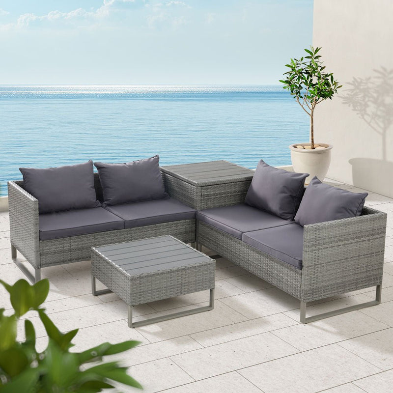 Outdoor Sofa Lounge Set With Storage - Grey - Furniture > Outdoor - Rivercity House & Home Co. (ABN 18 642 972 209) - Affordable Modern Furniture Australia