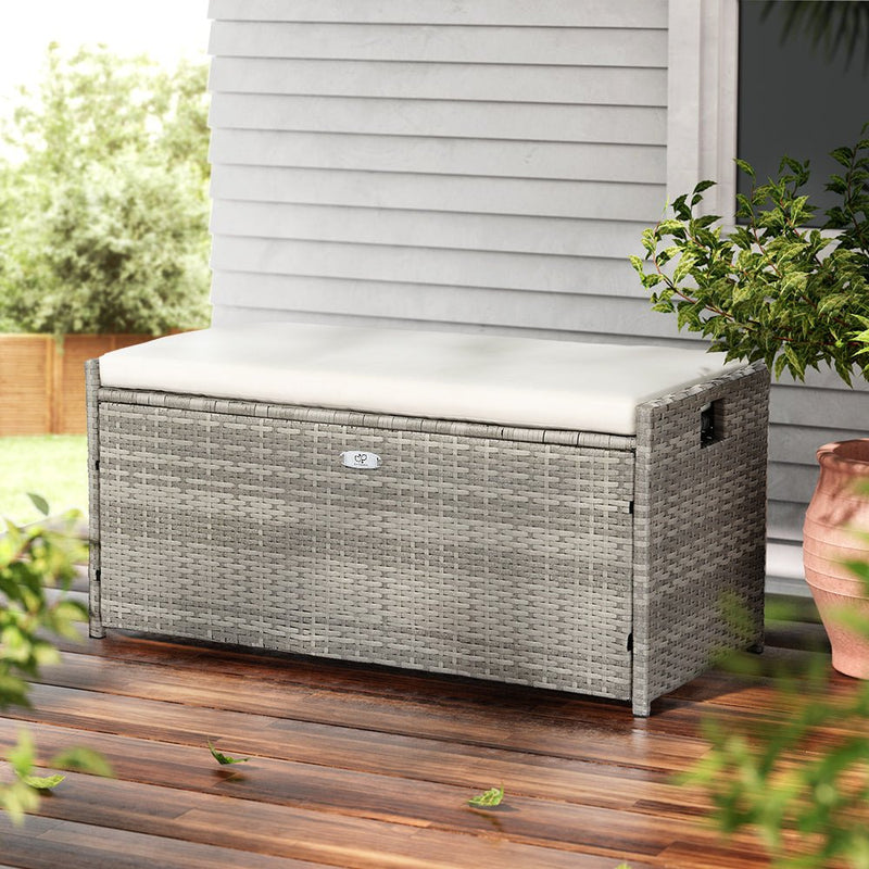 Grey Outdoor Storage Bench Box with Cushion - Home & Garden > Storage - Rivercity House & Home Co. (ABN 18 642 972 209) - Affordable Modern Furniture Australia