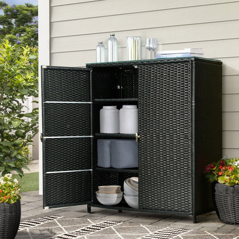 Outdoor Wicker Storage Cabinet Black - Home & Garden > Storage - Rivercity House & Home Co. (ABN 18 642 972 209) - Affordable Modern Furniture Australia
