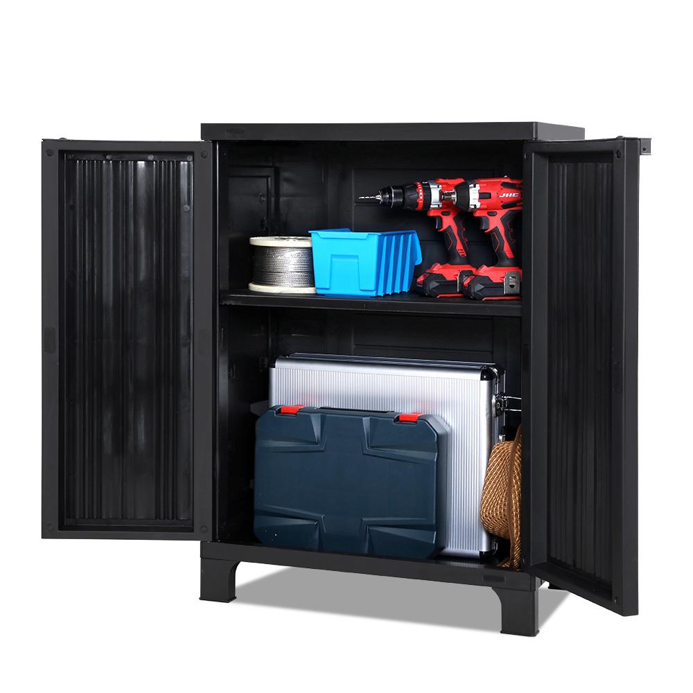 Outdoor Storage Cabinet Cupboard Lockable Garden Sheds Adjustable Black Rivercity House & Home