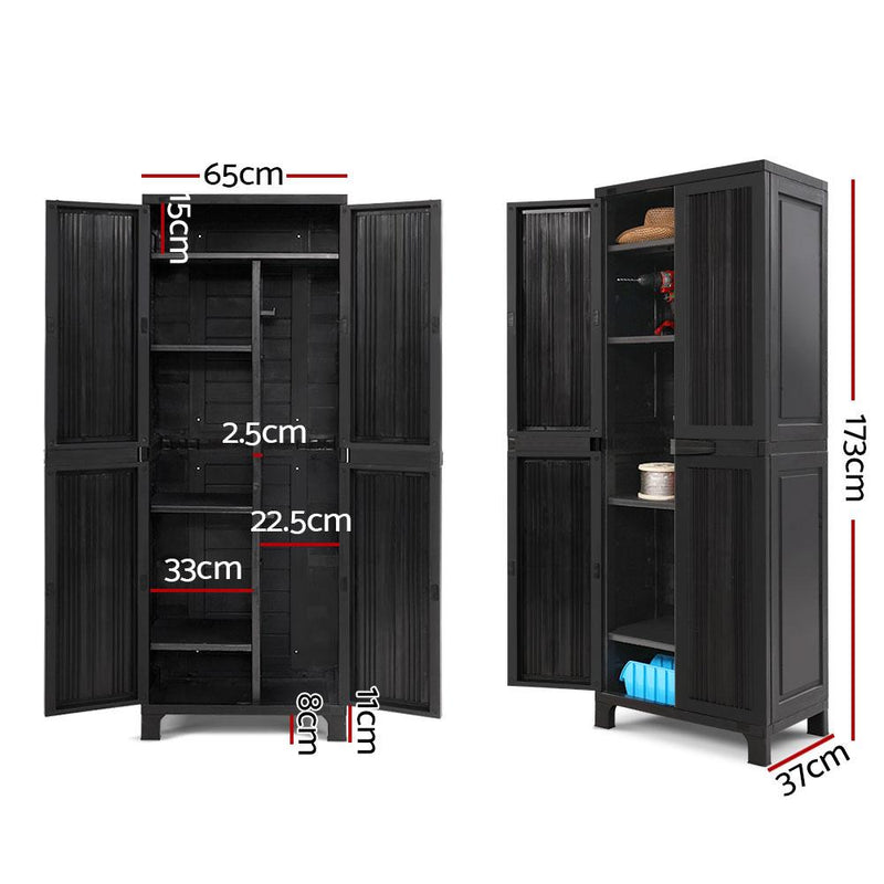 Outdoor Storage Cabinet Lockable Tall Garden Sheds Garage Adjustable Black 173CM - Rivercity House & Home Co. (ABN 18 642 972 209) - Affordable Modern Furniture Australia