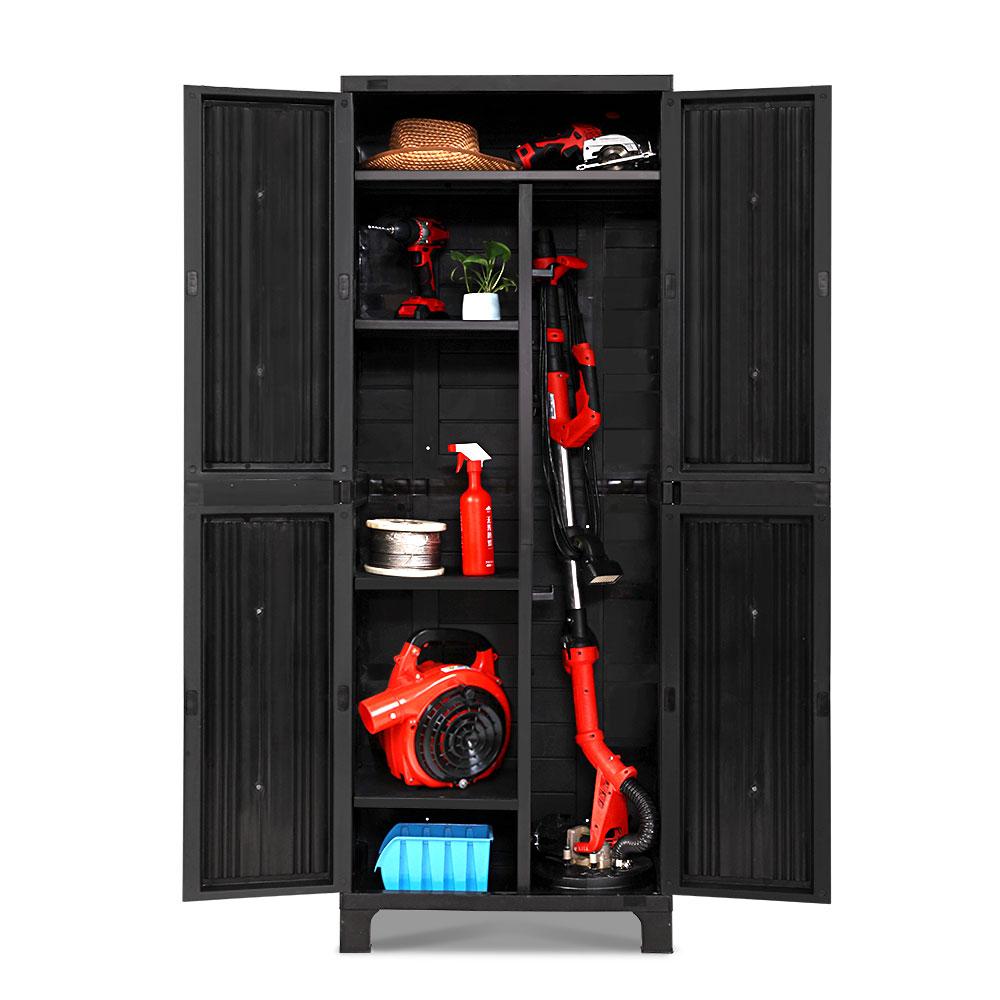 Outdoor Storage Cabinet Lockable Tall Garden Sheds Garage Adjustable Black 173CM Rivercity House