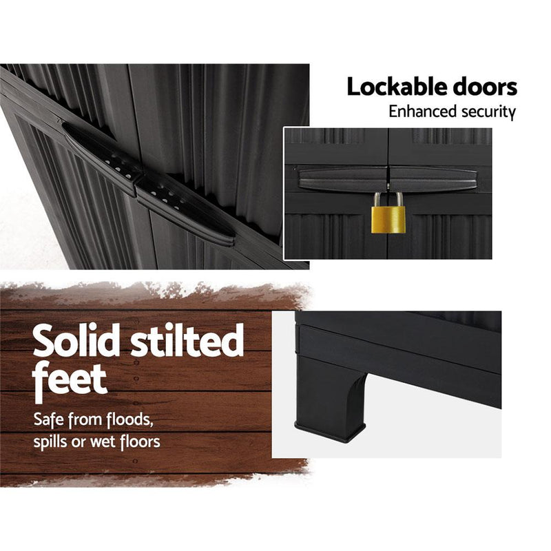 Outdoor Storage Cabinet Lockable Tall Garden Sheds Garage Adjustable Black 173CM - Rivercity House & Home Co. (ABN 18 642 972 209) - Affordable Modern Furniture Australia