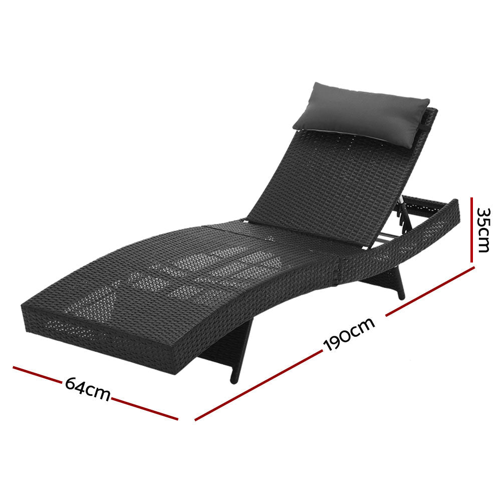 Outdoor Sun Lounge Setting Wicker Black - Rivercity House & Home Co. (ABN 18 642 972 209) - Affordable Modern Furniture Australia