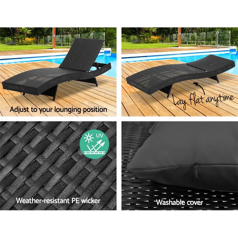 Outdoor Sun Lounge Setting Wicker Black - Rivercity House & Home Co. (ABN 18 642 972 209) - Affordable Modern Furniture Australia