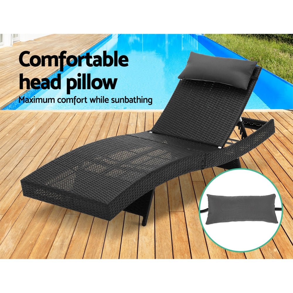 Outdoor Sun Lounge Setting Wicker Black - Rivercity House & Home Co. (ABN 18 642 972 209) - Affordable Modern Furniture Australia