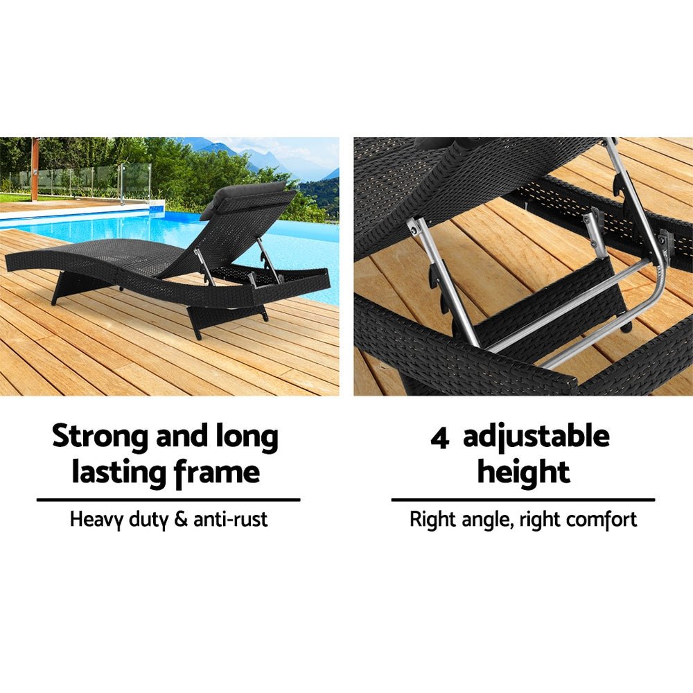 Outdoor Sun Lounge Setting Wicker Black - Rivercity House & Home Co. (ABN 18 642 972 209) - Affordable Modern Furniture Australia