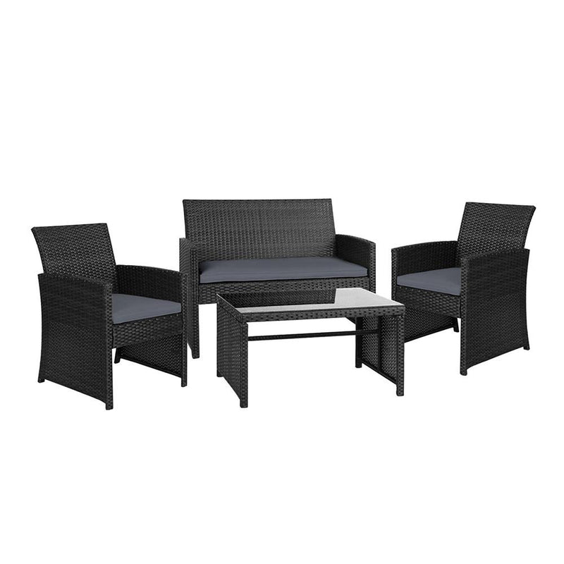 Outdoor Wicker Lounge Setting Black - With Storage Cover - Rivercity House & Home Co. (ABN 18 642 972 209) - Affordable Modern Furniture Australia