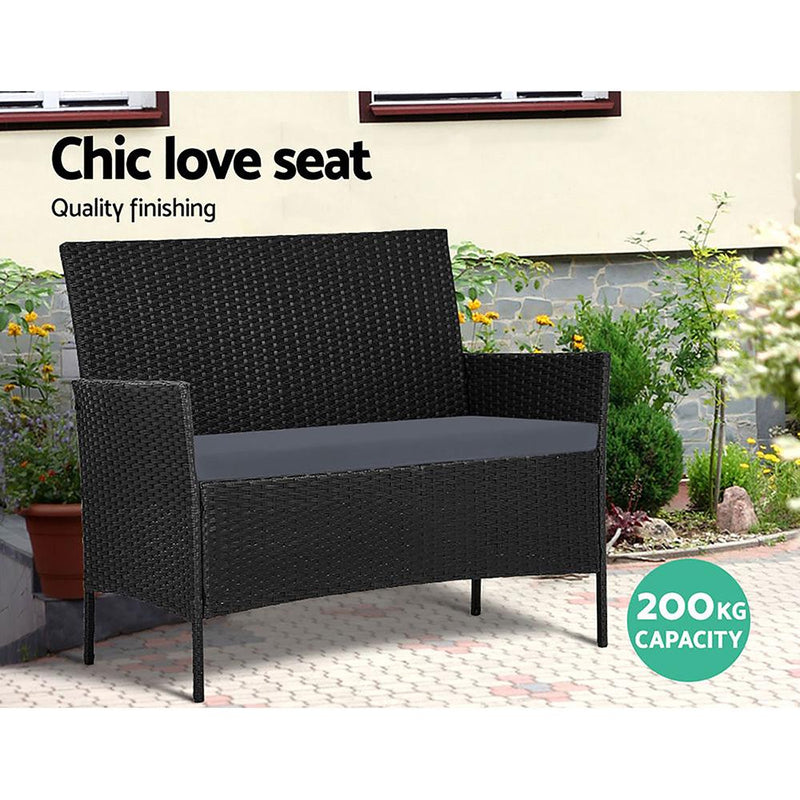 Outdoor Wicker Lounge Setting Black - With Storage Cover - Rivercity House & Home Co. (ABN 18 642 972 209) - Affordable Modern Furniture Australia