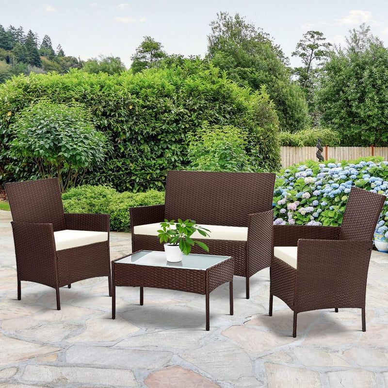 Outdoor Wicker Lounge Setting - Brown (With Bonus Storage Cover) - Furniture > Outdoor - Rivercity House & Home Co. (ABN 18 642 972 209) - Affordable Modern Furniture Australia