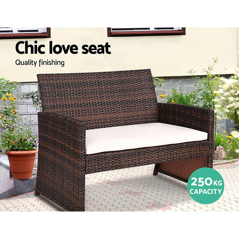 Outdoor Wicker Lounge Setting Brown - With Storage Cover - Rivercity House & Home Co. (ABN 18 642 972 209) - Affordable Modern Furniture Australia