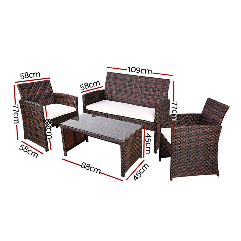 Outdoor Wicker Lounge Setting Brown - With Storage Cover - Rivercity House & Home Co. (ABN 18 642 972 209) - Affordable Modern Furniture Australia