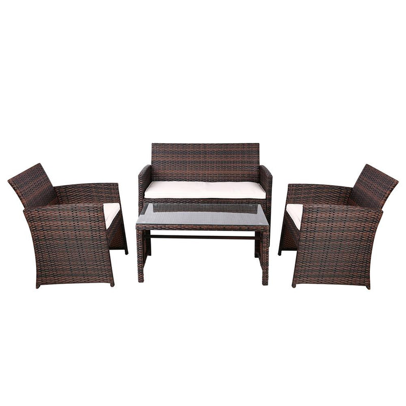 Outdoor Wicker Lounge Setting Brown - With Storage Cover - Rivercity House & Home Co. (ABN 18 642 972 209) - Affordable Modern Furniture Australia