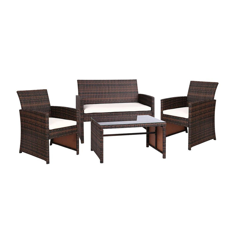 Outdoor Wicker Lounge Setting Brown - With Storage Cover - Rivercity House & Home Co. (ABN 18 642 972 209) - Affordable Modern Furniture Australia