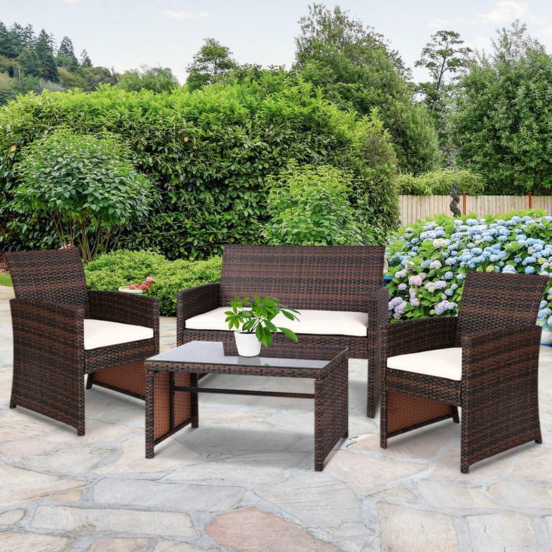 Outdoor Wicker Lounge Setting Brown - With Storage Cover - Rivercity House & Home Co. (ABN 18 642 972 209) - Affordable Modern Furniture Australia