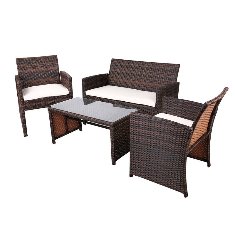 Outdoor Wicker Lounge Setting Brown - With Storage Cover - Rivercity House & Home Co. (ABN 18 642 972 209) - Affordable Modern Furniture Australia