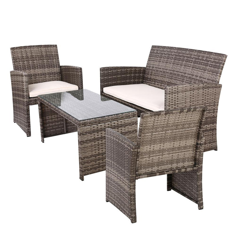 Outdoor Wicker Lounge Setting Mixed Grey - With Storage Cover - Furniture > Outdoor - Rivercity House And Home Co.