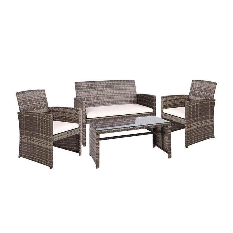 Outdoor Wicker Lounge Setting Mixed Grey - With Storage Cover - Rivercity House & Home Co. (ABN 18 642 972 209) - Affordable Modern Furniture Australia