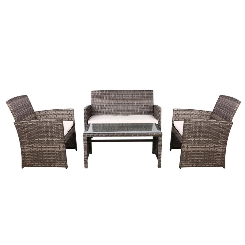Outdoor Wicker Lounge Setting Mixed Grey - With Storage Cover - Rivercity House & Home Co. (ABN 18 642 972 209) - Affordable Modern Furniture Australia