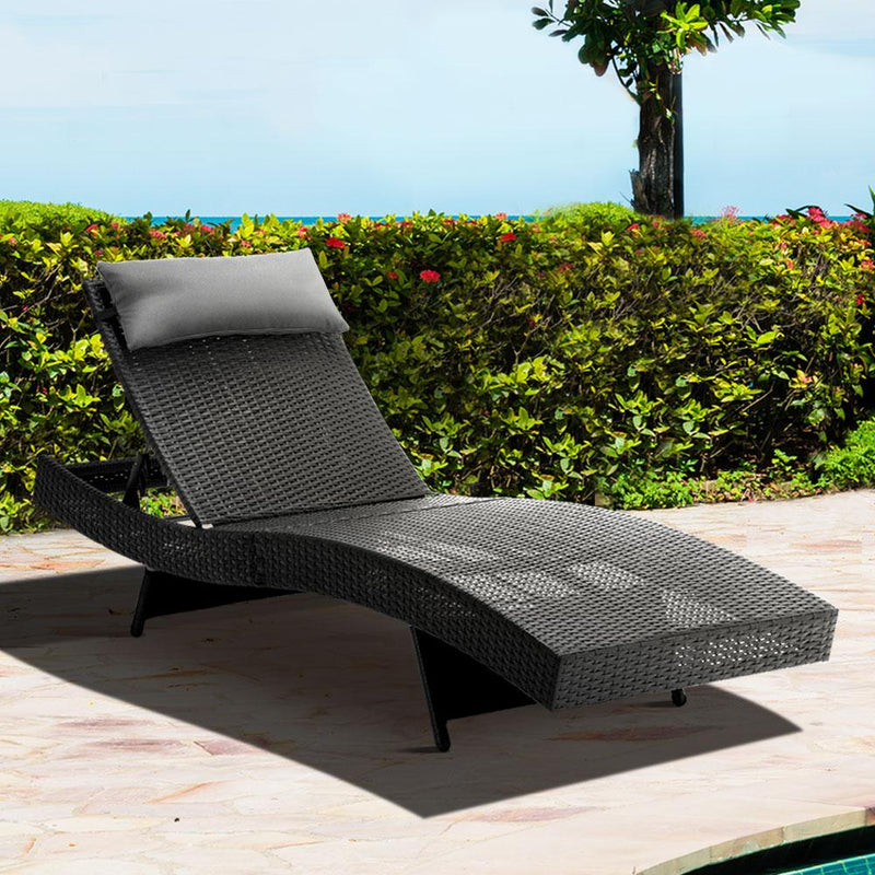 Outdoor Wicker Sun Lounge - Black - Rivercity House & Home Co. (ABN 18 642 972 209) - Affordable Modern Furniture Australia