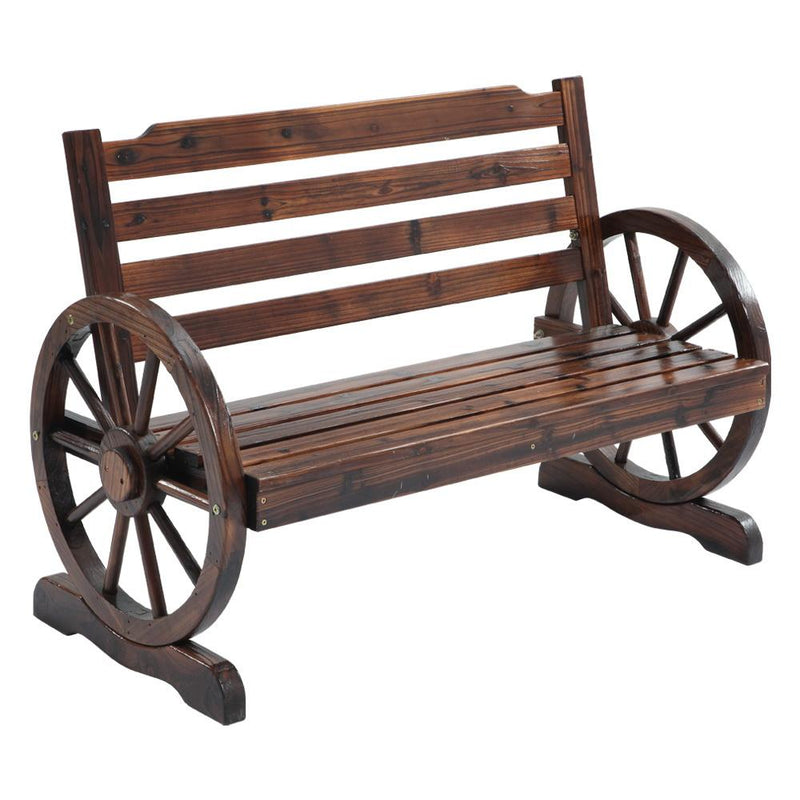 Outdoor Wooden Wagon Wheel Bench - Brown - Rivercity House & Home Co. (ABN 18 642 972 209) - Affordable Modern Furniture Australia