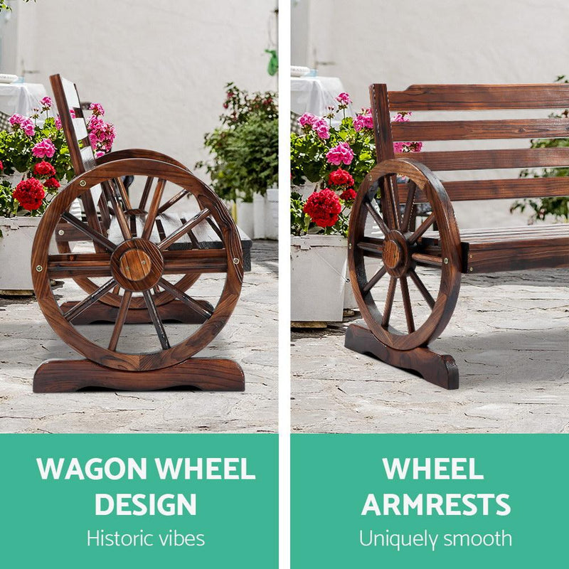 Outdoor Wooden Wagon Wheel Bench - Brown - Rivercity House & Home Co. (ABN 18 642 972 209) - Affordable Modern Furniture Australia