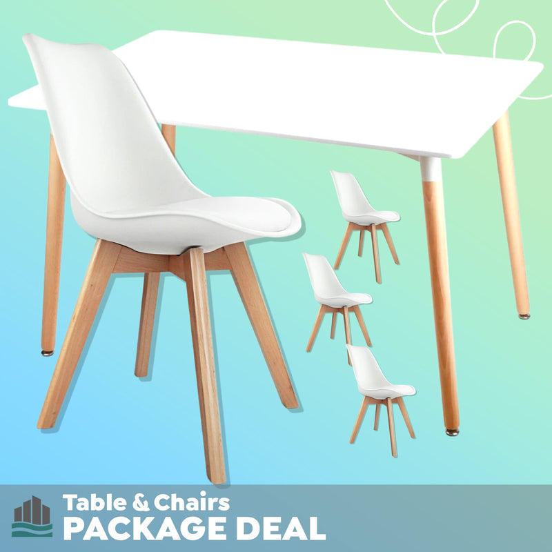 Package Deal | Set of 4 White Padded Dining Chairs & White Dining Table - Rivercity House & Home Co. (ABN 18 642 972 209) - Affordable Modern Furniture Australia