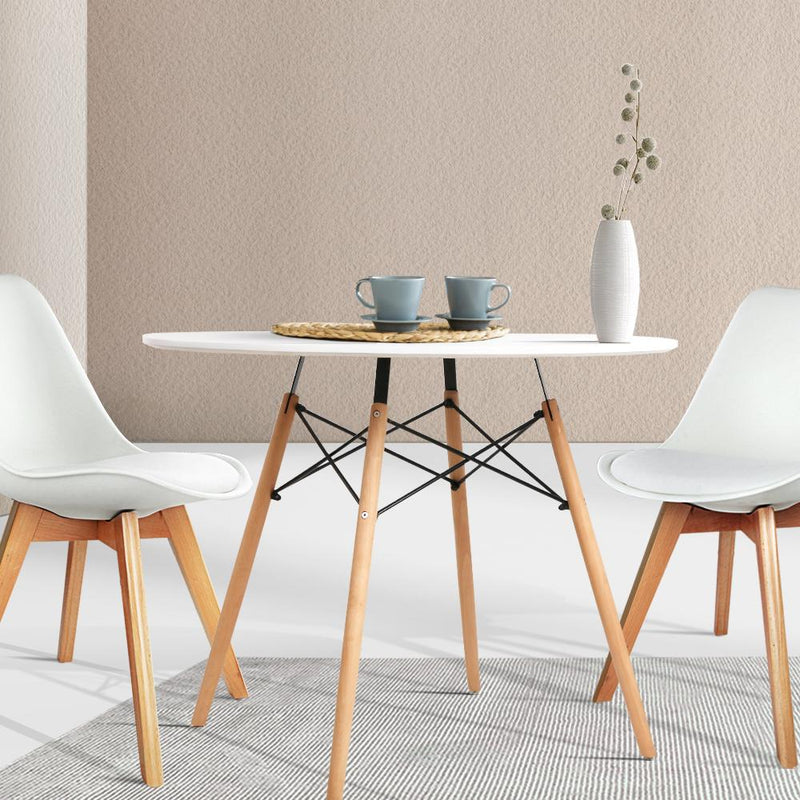 Package Deal | Set of 4 White Padded Dining Chairs & White Round Dining Table - Rivercity House And Home Co.