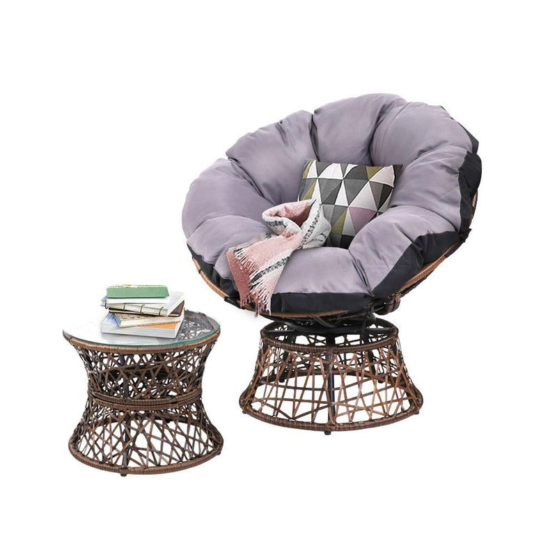 Papasan Chair and Side Table - Brown - Rivercity House & Home Co. (ABN 18 642 972 209) - Affordable Modern Furniture Australia