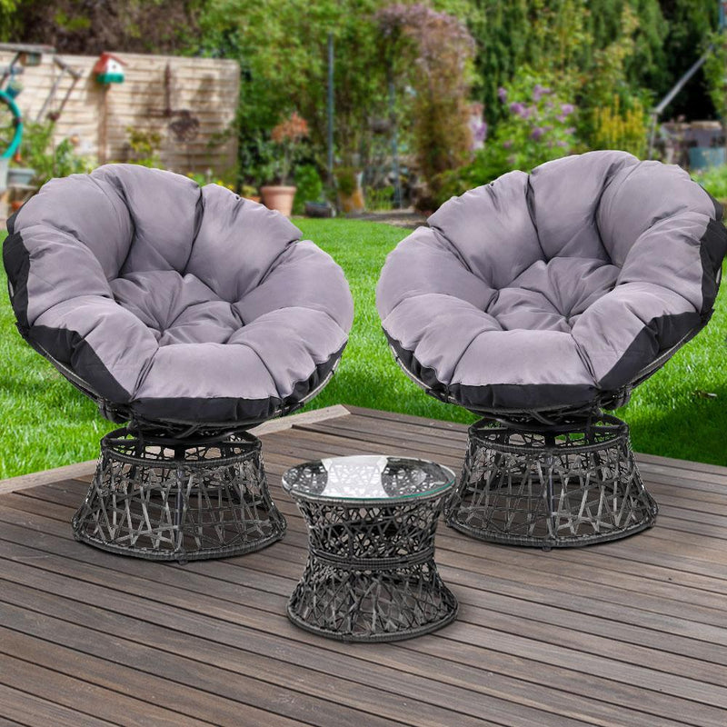 Papasan Chair and Side Table Set- Black - Furniture > Outdoor - Rivercity House And Home Co.