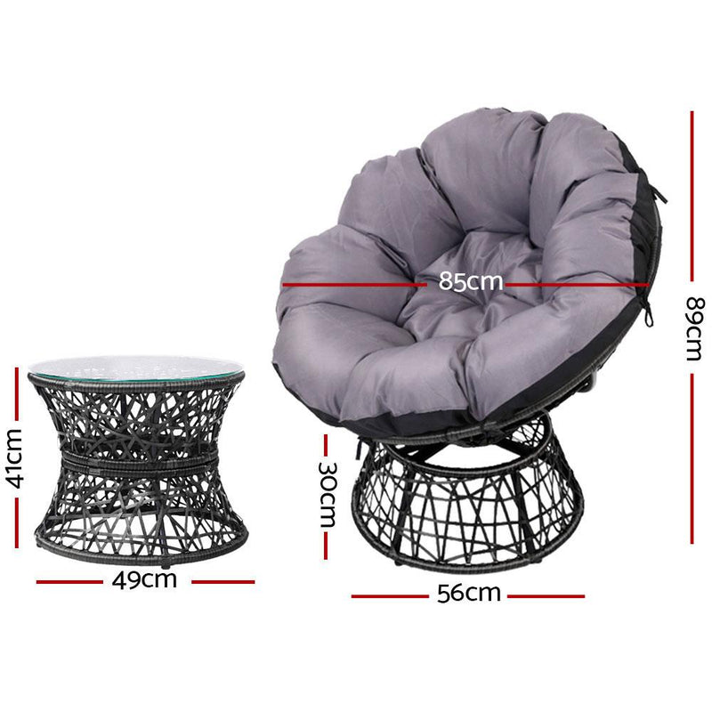 Papasan Chair and Side Table Set- Black - Furniture > Outdoor - Rivercity House And Home Co.