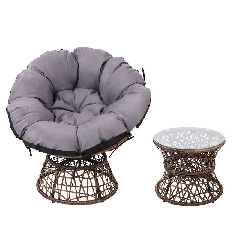 Papasan Chair and Side Table Set-Brown - Rivercity House & Home Co. (ABN 18 642 972 209) - Affordable Modern Furniture Australia