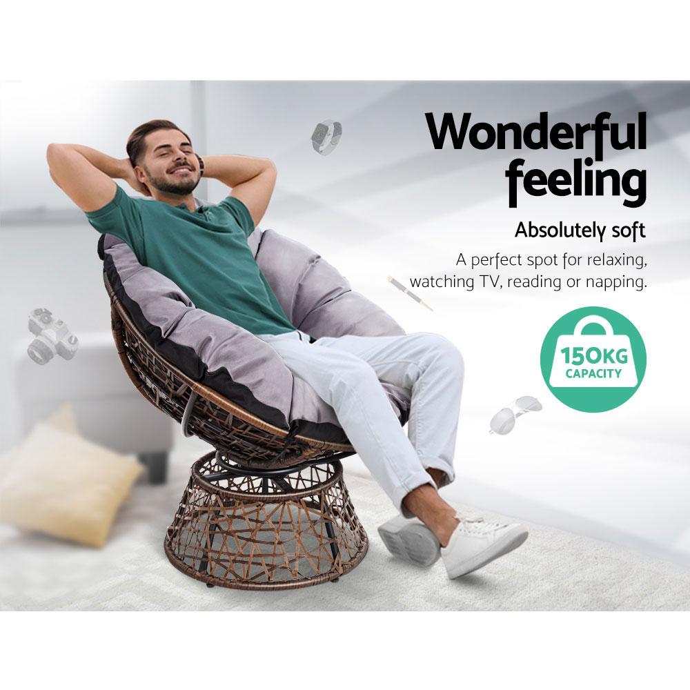 Papasan Chair and Side Table Set-Brown - Rivercity House & Home Co. (ABN 18 642 972 209) - Affordable Modern Furniture Australia