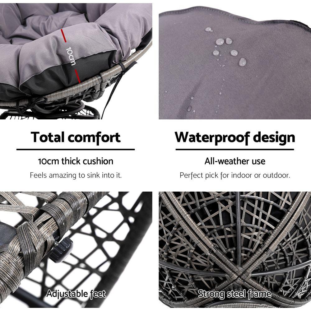 Papasan Chairs and Side Table Set (Grey) - Rivercity House & Home Co. (ABN 18 642 972 209) - Affordable Modern Furniture Australia