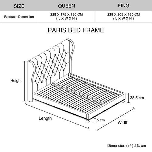 Paris Deluxe Fabric Bed Frame Queen Grey - Rivercity House & Home Co. (ABN 18 642 972 209) - Affordable Modern Furniture Australia