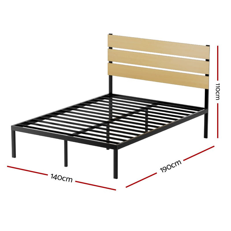 Paula Double Metal Bed Frame Black With Wooden Headboard - Furniture > Bedroom - Rivercity House & Home Co. (ABN 18 642 972 209) - Affordable Modern Furniture Australia
