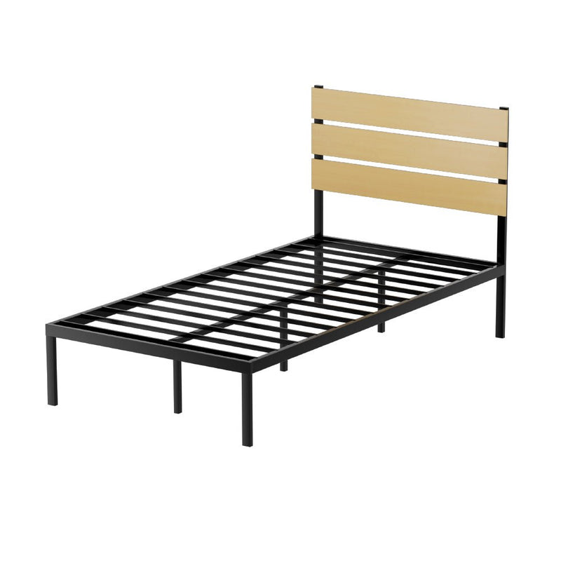 Paula King Single Metal Bed Frame Black With Wooden Headboard - Furniture > Bedroom - Rivercity House & Home Co. (ABN 18 642 972 209) - Affordable Modern Furniture Australia
