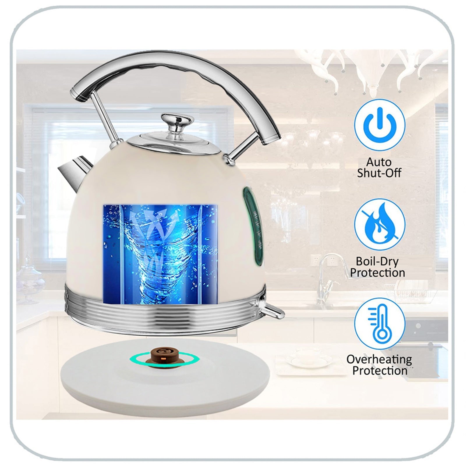 PHILEX 1.7 White Electric Kettle Boiler Stainless Steel Retro - Appliances > Kitchen Appliances - Rivercity House & Home Co. (ABN 18 642 972 209) - Affordable Modern Furniture Australia