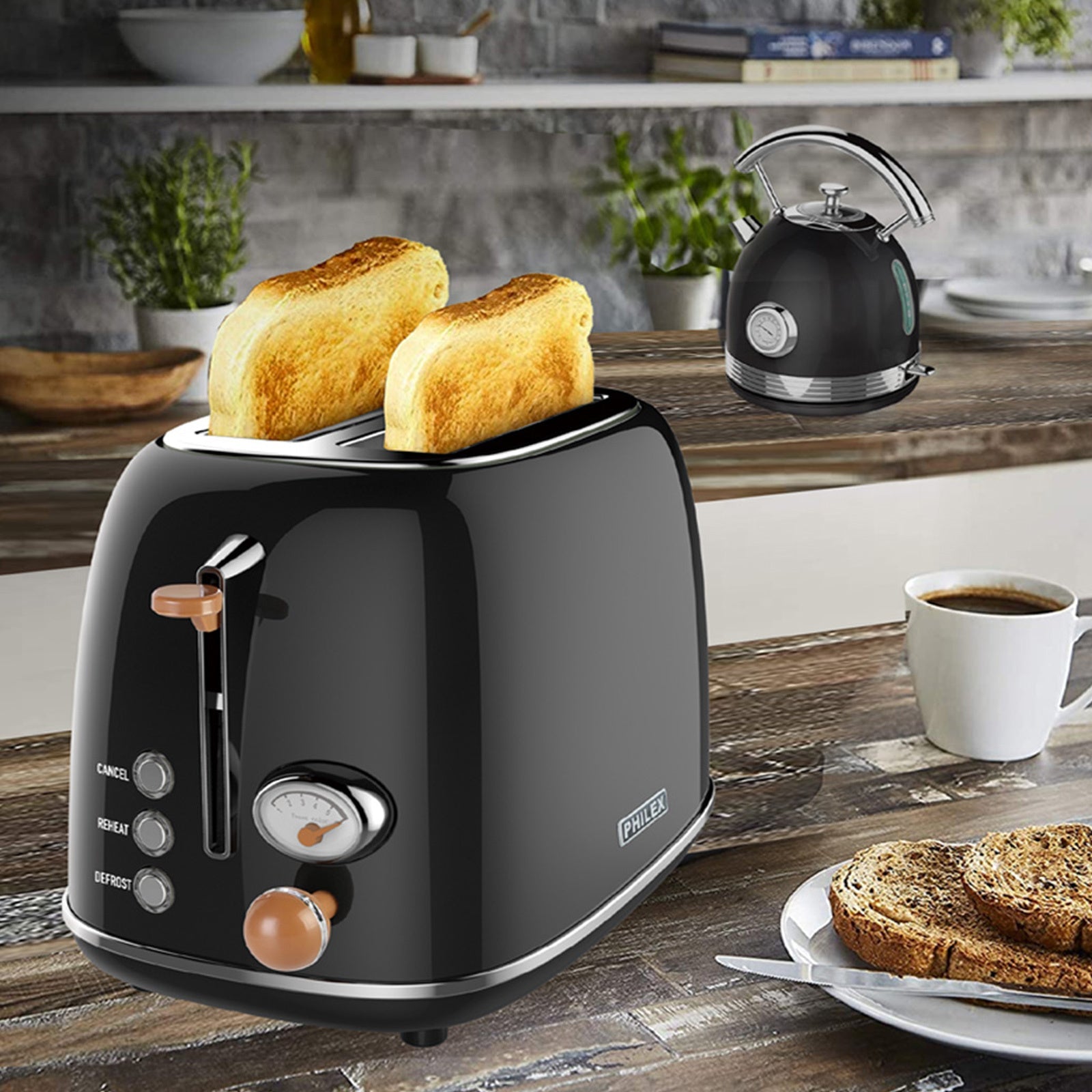 PHILEX 2-Slice Black Toaster Bread Reheat Retro - Appliances > Kitchen Appliances - Rivercity House & Home Co. (ABN 18 642 972 209) - Affordable Modern Furniture Australia