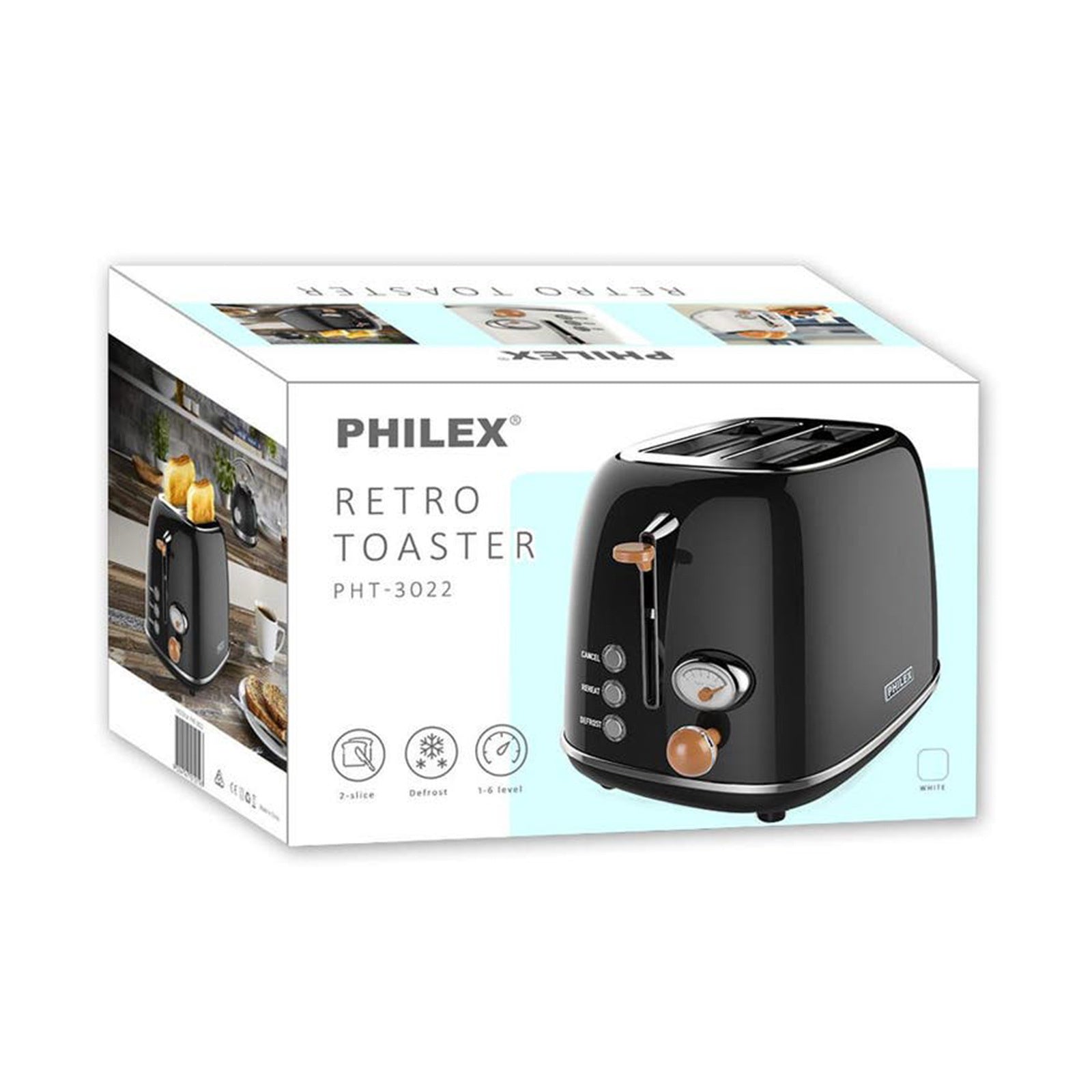 PHILEX 2-Slice Black Toaster Bread Reheat Retro - Appliances > Kitchen Appliances - Rivercity House & Home Co. (ABN 18 642 972 209) - Affordable Modern Furniture Australia