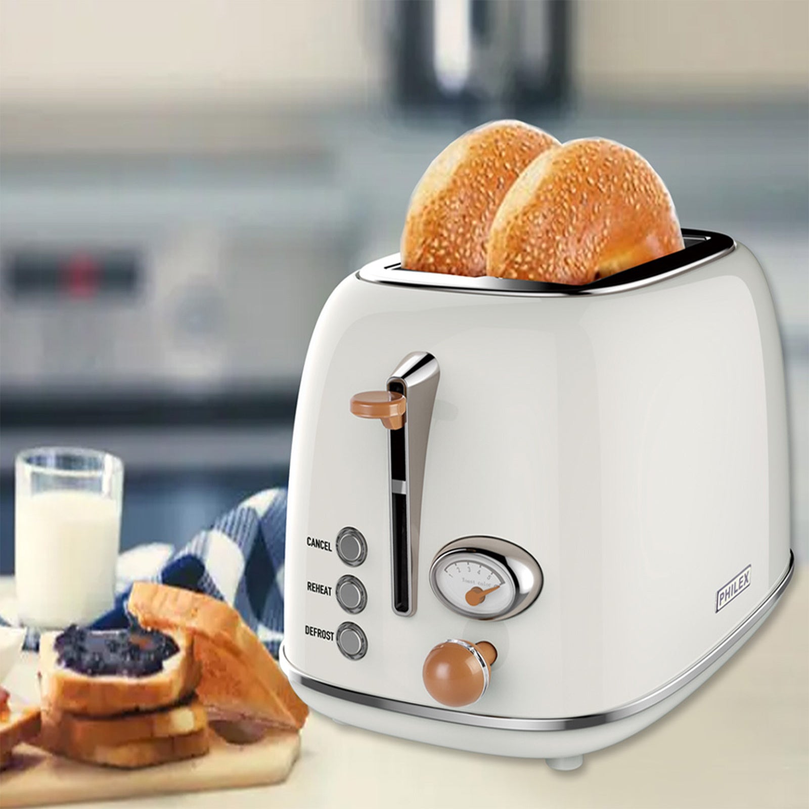 PHILEX 2-Slice White Toaster Bread Reheat Retro - Appliances > Kitchen Appliances - Rivercity House & Home Co. (ABN 18 642 972 209) - Affordable Modern Furniture Australia