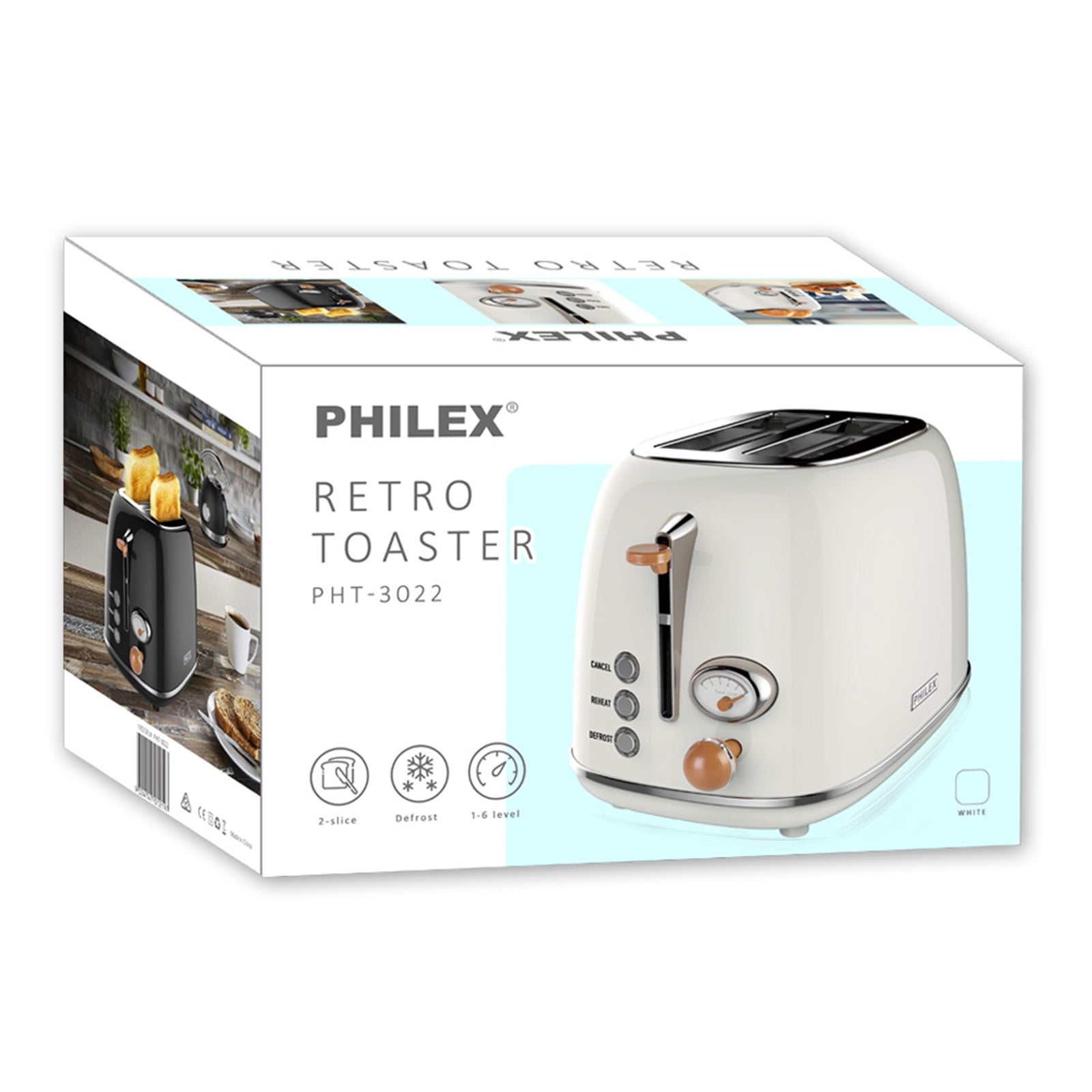 PHILEX 2-Slice White Toaster Bread Reheat Retro - Appliances > Kitchen Appliances - Rivercity House & Home Co. (ABN 18 642 972 209) - Affordable Modern Furniture Australia