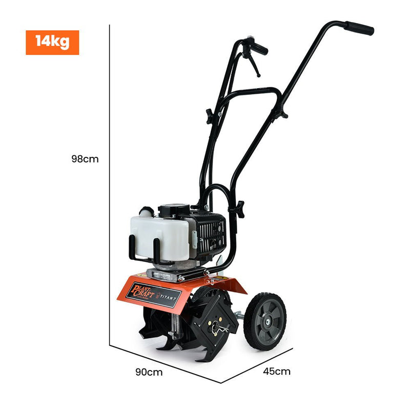 PLANTCRAFT 52CC Petrol Garden Cultivator Tiller 10in Handheld Rototiller 2-Stroke, Titan 7 - Home & Garden > Garden Tools - Rivercity House & Home Co. (ABN 18 642 972 209) - Affordable Modern Furniture Australia