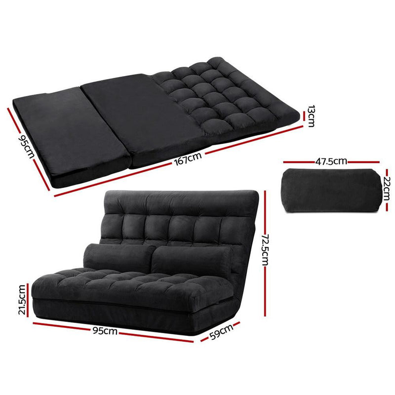 Portable 2-seater Floor Folding Sofa Bed (Charcoal) - Furniture > Living Room - Rivercity House And Home Co.