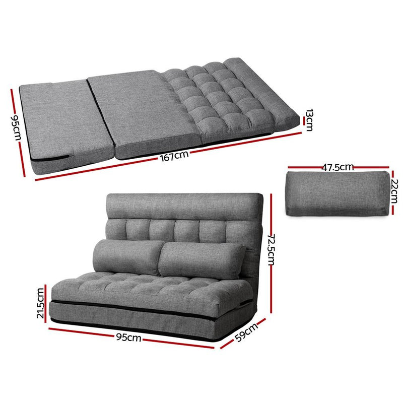 Portable 2-seater Floor Folding Sofa Bed (Grey) - Rivercity House & Home Co. (ABN 18 642 972 209) - Affordable Modern Furniture Australia