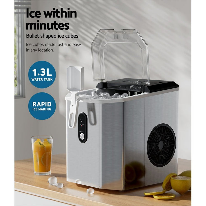 Portable Ice Maker Machine Ice Cube 12kg Bar Countertop Stainless Steel - Appliances > Kitchen Appliances - Rivercity House & Home Co. (ABN 18 642 972 209) - Affordable Modern Furniture Australia