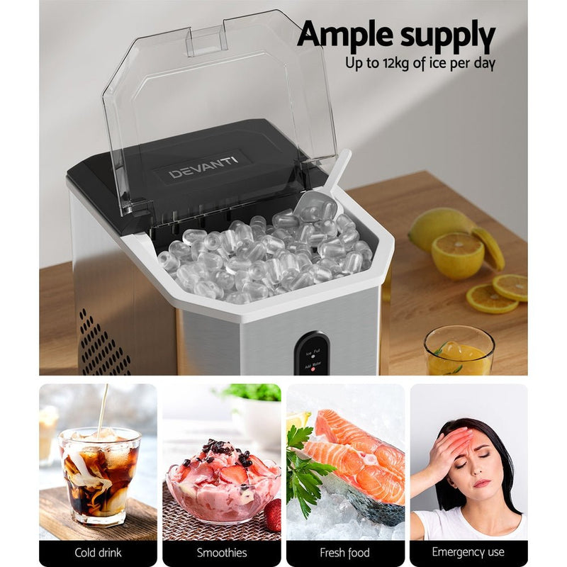 Portable Ice Maker Machine Ice Cube 12kg Bar Countertop Stainless Steel - Appliances > Kitchen Appliances - Rivercity House & Home Co. (ABN 18 642 972 209) - Affordable Modern Furniture Australia