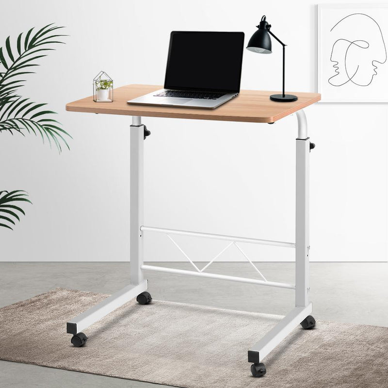 Portable Side Table Desk With Wheels (Light Wood) - Furniture - Rivercity House & Home Co. (ABN 18 642 972 209) - Affordable Modern Furniture Australia